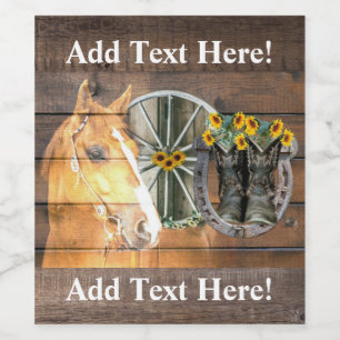 Étiquette Pour Bouteilles De Vin Western Horse Wagon Wheel Horseshoe Cowboy Boots W