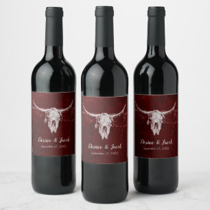 Étiquette Pour Bouteilles De Vin Western Rustic Bull Skull Pays Bourgogne Texture