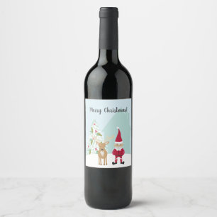 Étiquette Pour Bouteilles De Vin Whimsical Elf et Reindeer Christmas