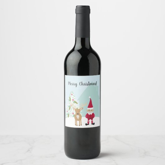 Étiquette Pour Bouteilles De Vin Whimsical Elf et Reindeer Christmas (Devant)
