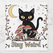 Étiquette Pour Bouteilles De Vin Whimsical noir cat framed by red mushrooms and pal (Étiquettes simples)