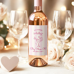Étiquette Pour Bouteilles De Vin Whimsical Pink Hand Drawn Cocktail 30e anniversair