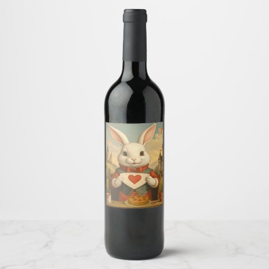Étiquette Pour Bouteilles De Vin Whimsical White Rabbit Hearts Enchanted Wonderland (Devant)