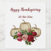 Étiquette Pour Bouteilles De Vin White Fall Citrouille Russe Roses Thanksgiving (Étiquettes simples)