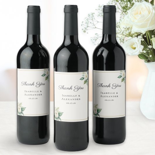 Étiquette Pour Bouteilles De Vin White Floral Botanical Greenery Elegant Wedding