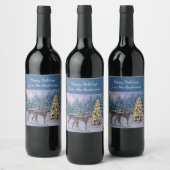 Étiquette Pour Bouteilles De Vin Whitetail Deer & Christmas Tree Scene hivernale (Bouteilles)