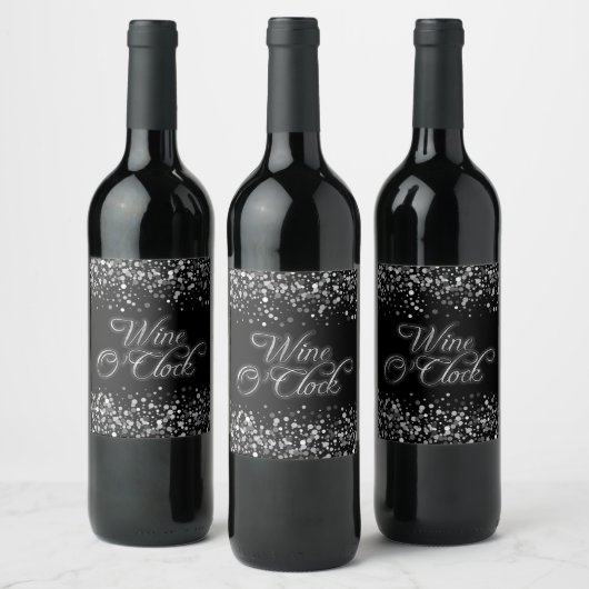 Étiquette Pour Bouteilles De Vin Wine O'Clock Silver Sparkle (Bouteilles)