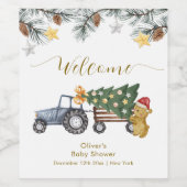 Étiquette Pour Bouteilles De Vin Winter X'mas Tree Tractor Bear Baby Shower Welcome (Étiquettes simples)