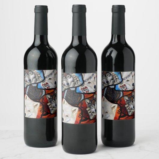 ÉTIQUETTE POUR BOUTEILLES DE VIN WOLF ART (Bouteilles)