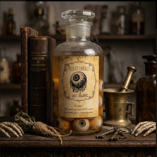 Étiquette Pour Bouteilles De Vin Yeux Marinés de l'Apothicaire Vintage Halloween
