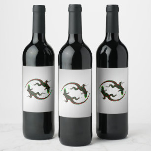 Étiquette Pour Bouteilles De Vin Yin Yang Lizards Argent