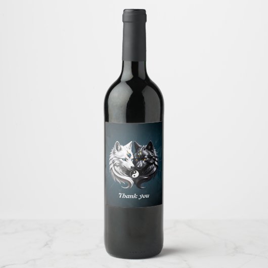 Étiquette Pour Bouteilles De Vin Yin Yang Wolves. (Devant)