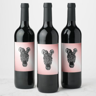 Étiquette Pour Bouteilles De Vin Zebra Head on Pink