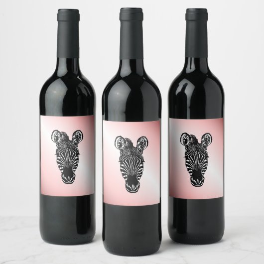 Étiquette Pour Bouteilles De Vin Zebra Head on Pink (Bouteilles)