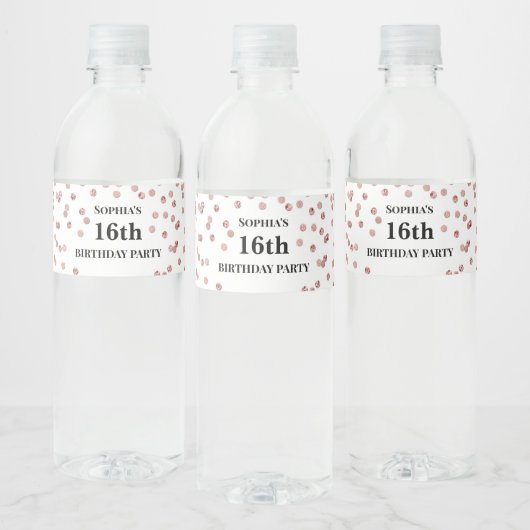 Étiquette Pour Bouteilles D'eau 16e anniversaire Rose Gold Confetti (Bouteilles)