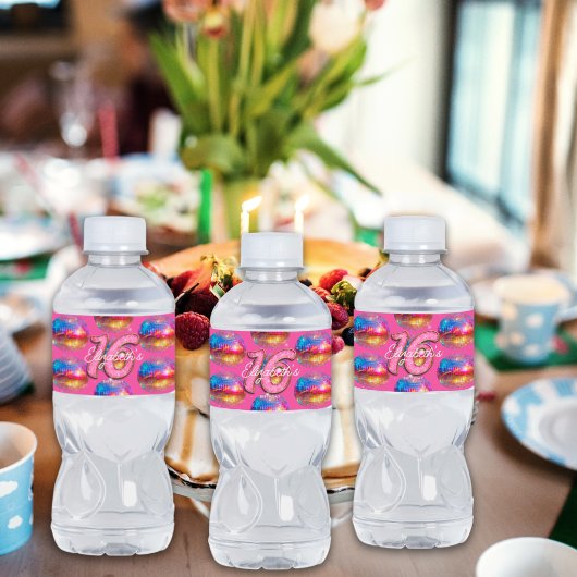 Étiquette Pour Bouteilles D'eau 16e fête d'anniversaire Gold rose Parties scintill