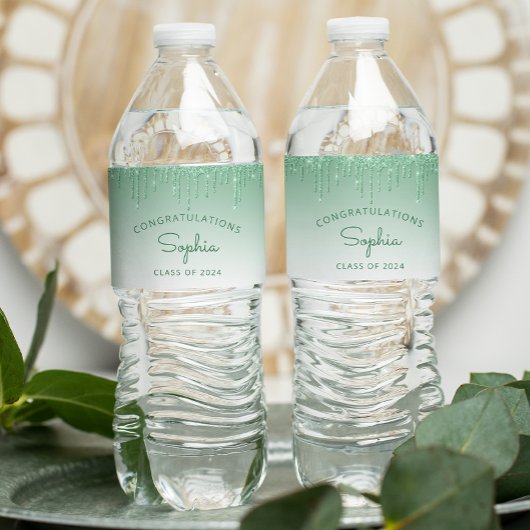 Étiquette Pour Bouteilles D'eau 2024 Green Parties scintillant Drip Graduation Par