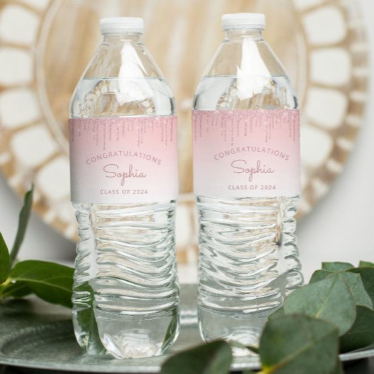 Étiquette Pour Bouteilles D'eau 2024 Pink Parties scintillant Drip Graduation Part