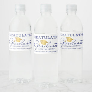 Étiquette Pour Bouteilles D'eau 2 Photo Félicitations 2026 Diplômé Bleu Or Blanc