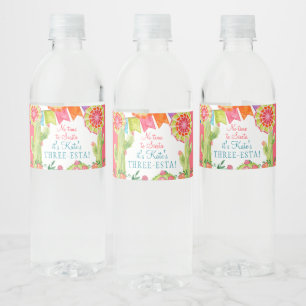 Étiquette Pour Bouteilles D'eau 3e anniversaire Fête Fille Fleurs de Cactus Fiest