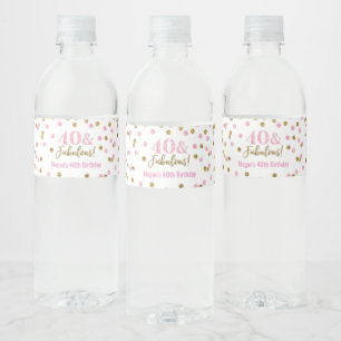 Étiquette Pour Bouteilles D'eau 40 et fabuleux Confetti d'or rose