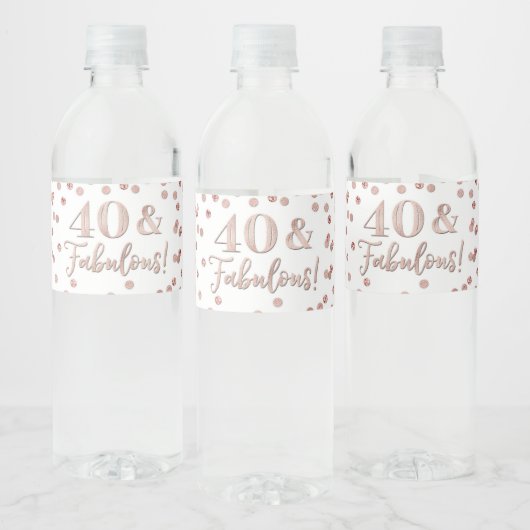 Étiquette Pour Bouteilles D'eau 40 & Fabuleux Anniversaire Rose Gold Confetti Wate (Bouteilles)
