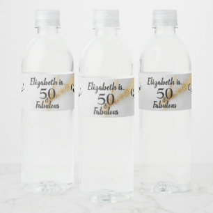 Étiquette Pour Bouteilles D'eau 50 et fabuleux marbre gris or avec texte noir