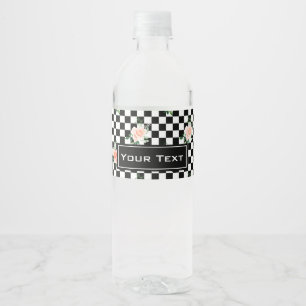 Étiquette Pour Bouteilles D'eau À damiers en noir et blanc et rose