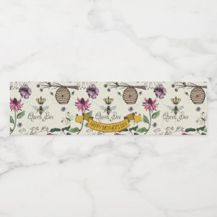 Étiquette Pour Bouteilles D'eau Abeille et couronne jaune, noire et or
