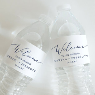 Étiquette Pour Bouteilles D'eau Accueil Mariage de calligraphie Bleu délicat