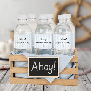 Étiquette Pour Bouteilles D'eau Ahoy Nautical Pastel Blue Sailboat Anniversaire