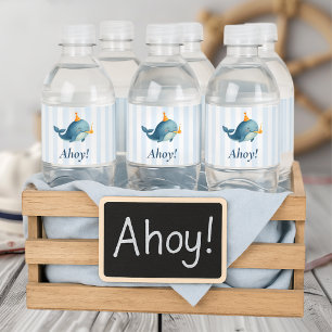 Étiquette Pour Bouteilles D'eau Ahoy Whale Nautical Fête d'anniversaire de l'océ
