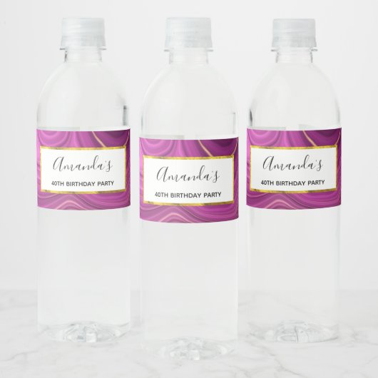 Étiquette Pour Bouteilles D'eau Améthyste Violet Et Or Agate Abstrait Anniversaire (Bouteilles)