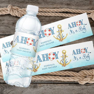 Étiquette Pour Bouteilles D'eau Ancre Naútica Ahoy C'est un Garçon Baby Shower
