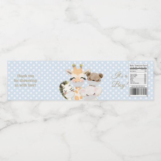 Étiquette Pour Bouteilles D'eau Animaux Avec Masques Conduits Par Baby shower (Étiquettes simples)