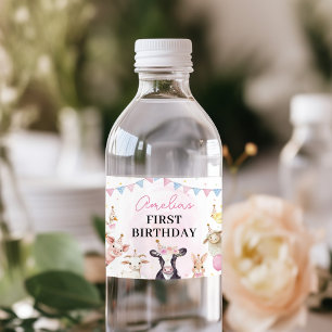 Étiquette Pour Bouteilles D'eau Animaux de ferme Fille rose Anniversaire