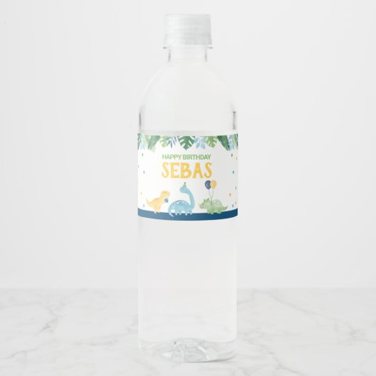 Étiquette Pour Bouteilles D'eau Anniversaire de Dinosaur (Devant)