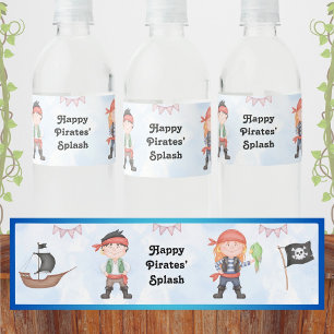 Étiquette Pour Bouteilles D'eau Anniversaire de enfant pirate sur bleu