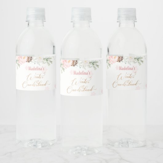 Étiquette Pour Bouteilles D'eau Anniversaire de fille de l'hiver rose vif (Bouteilles)