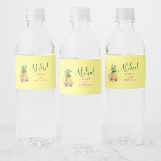 Étiquette Pour Bouteilles D'eau Anniversaire de l'Aloha Tropical Pineappical Hawai (Bouteilles)