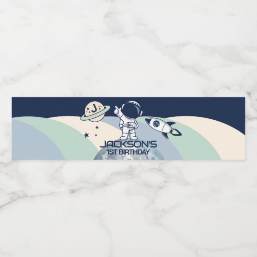 Étiquette Pour Bouteilles D'eau Anniversaire de l'astronaute spatial mignon (Étiquettes simples)
