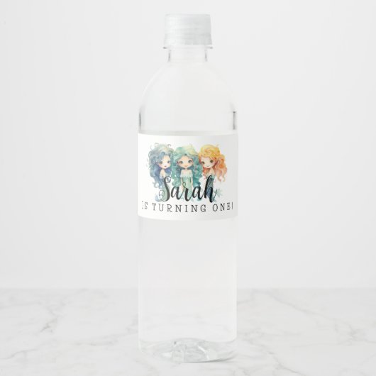 Étiquette Pour Bouteilles D'eau Anniversaire des sirènes magiques (Devant)