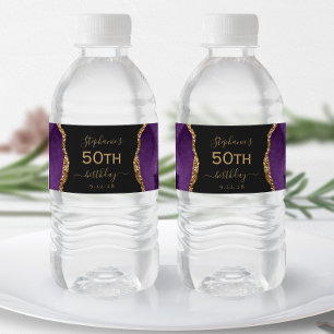 Étiquette Pour Bouteilles D'eau Anniversaire Moderne 50 Ans Or Violet Agate Foncé