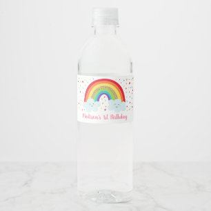 Étiquette Pour Bouteilles D'eau Anniversaire Rainbow Pink & Gold