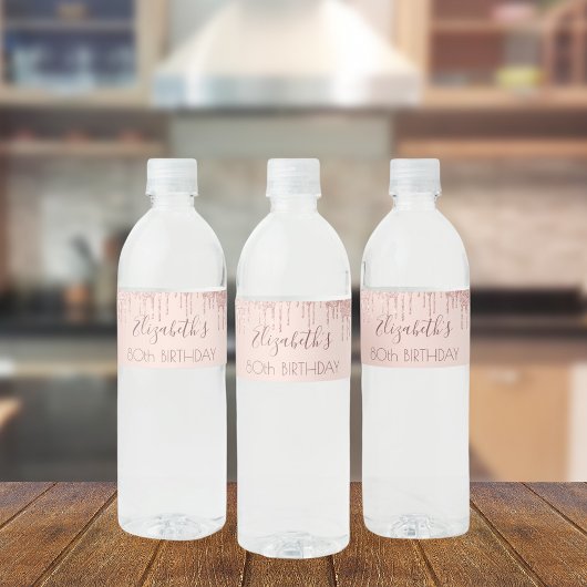 Étiquette Pour Bouteilles D'eau Anniversaire rose or parties scintillant de  nom