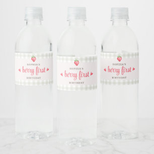 Étiquette Pour Bouteilles D'eau Aquarelle Berry fraise Premier anniversaire
