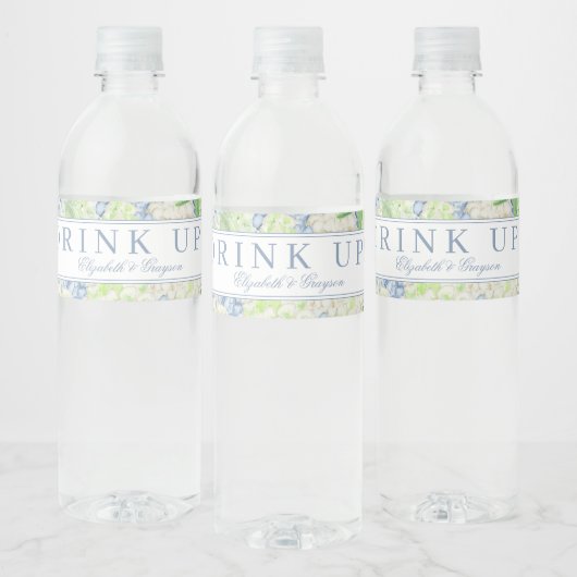 Étiquette Pour Bouteilles D'eau Aquarelle Bleu et Blanc Hydrangea Crest (Bouteilles)