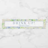 Étiquette Pour Bouteilles D'eau Aquarelle Bleu et Blanc Hydrangea Crest (Étiquettes simples)