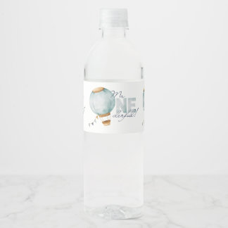 Étiquette Pour Bouteilles D'eau Aquarelle Bleu Hot Air Balloon M. ONEderful Boy