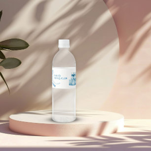 Étiquette Pour Bouteilles D'eau Aquarelle bleu minimaliste baby shower garçon
